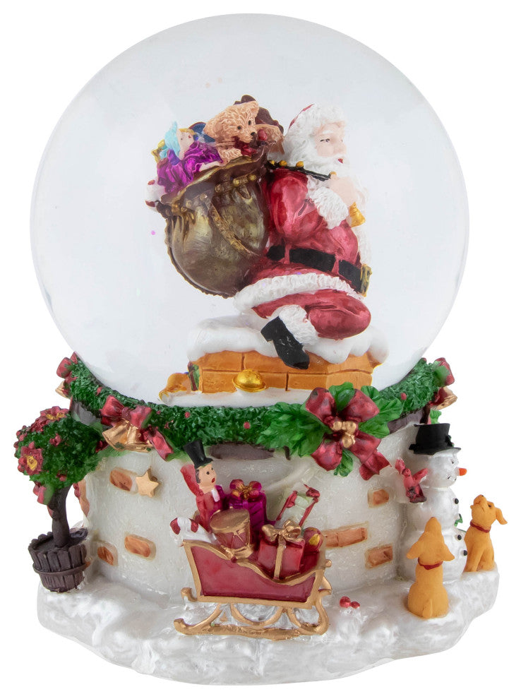 7" Musical Santa Claus, Chimney Christmas Snow Globe
