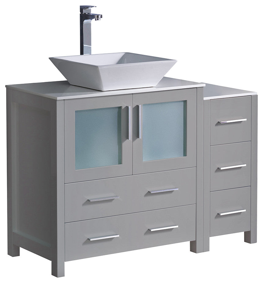 Torino Modern Bathroom Cabinets With Top and Vessel Sink, Gray, 42"