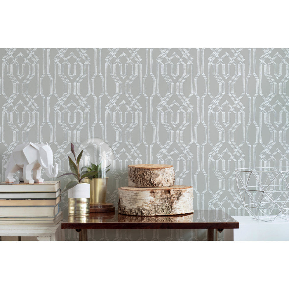 Oriental Lattice Wallpaper, Taupe, White