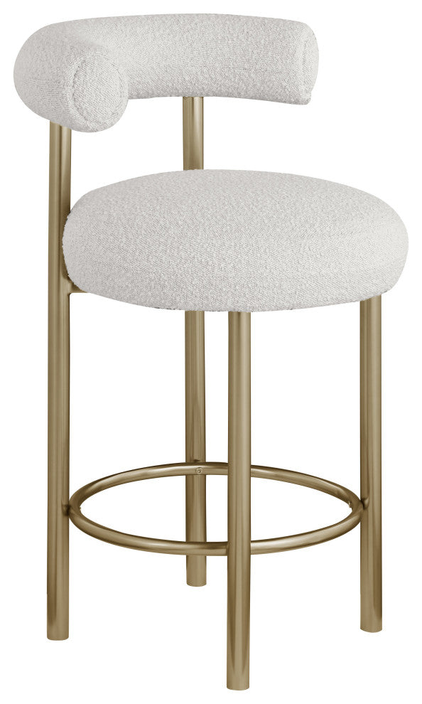 Bordeaux Upholstered Stool, Cream, Boucle Fabric, Brushed Brass, Set of 2
