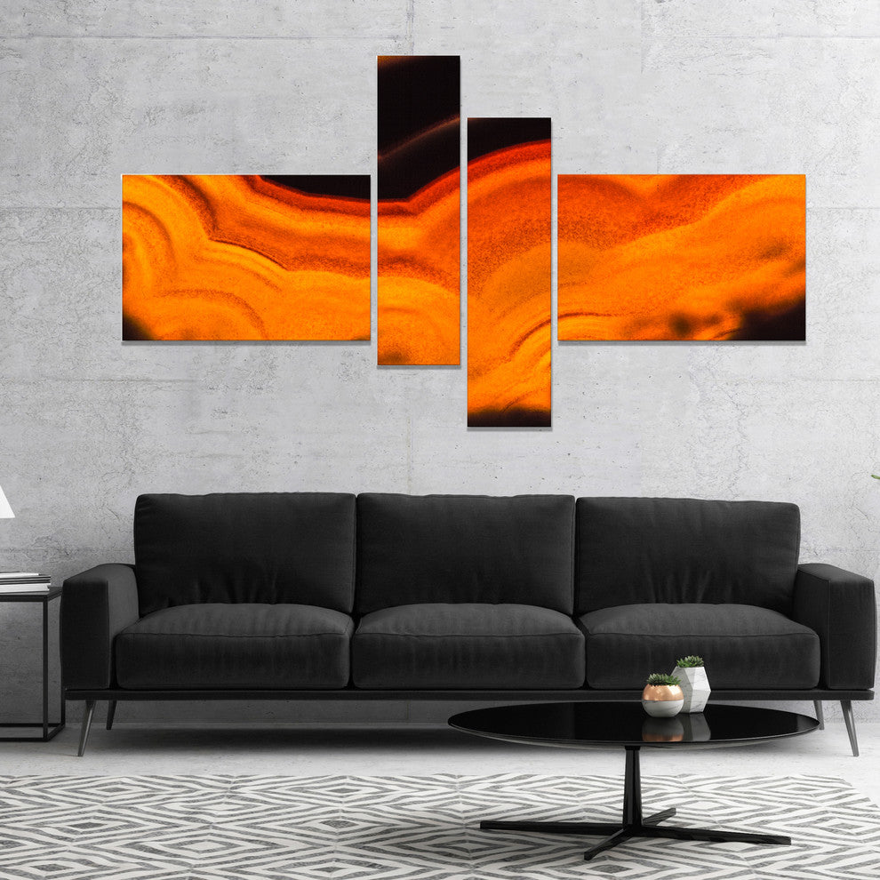 Agate Macro Orange, Abstract Canvas Wall Art Print, 60"x32", 4 panels