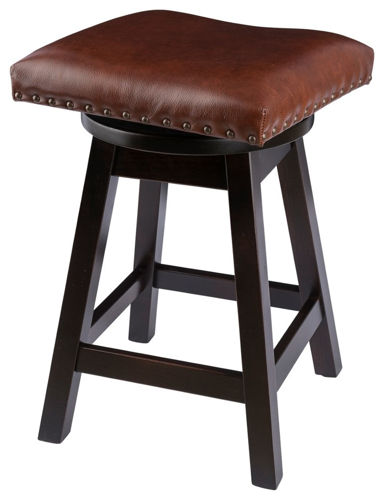 Rustic Urban Swivel Bar Stool, Maple Wood With Leather Seat, Onyx, Bar Height