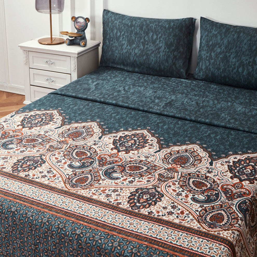 Tache Paisley Damask Lattice Floral Flat Top Sheet, King