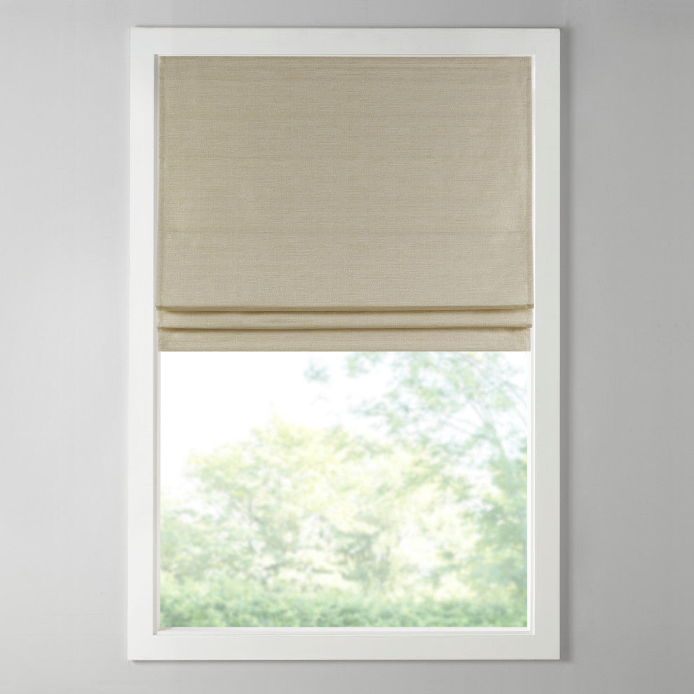 Madison Park Como Faux Silk Cordless Roman Shade, Taupe, 33 X 64"