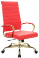 LeisureMod Benmar High-Back Leather Office Chair With Gold Frame Red