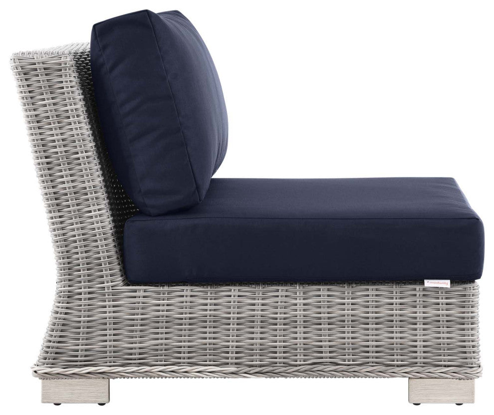 Outdoor Patio Wicker Rattan 9-Piece Sectional Sofa Furniture Set Gray Navy