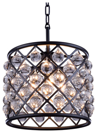 Elegant Lighting 1204D14/RC Madison 3 Light 14"W Crystal Pendant - Matte Black
