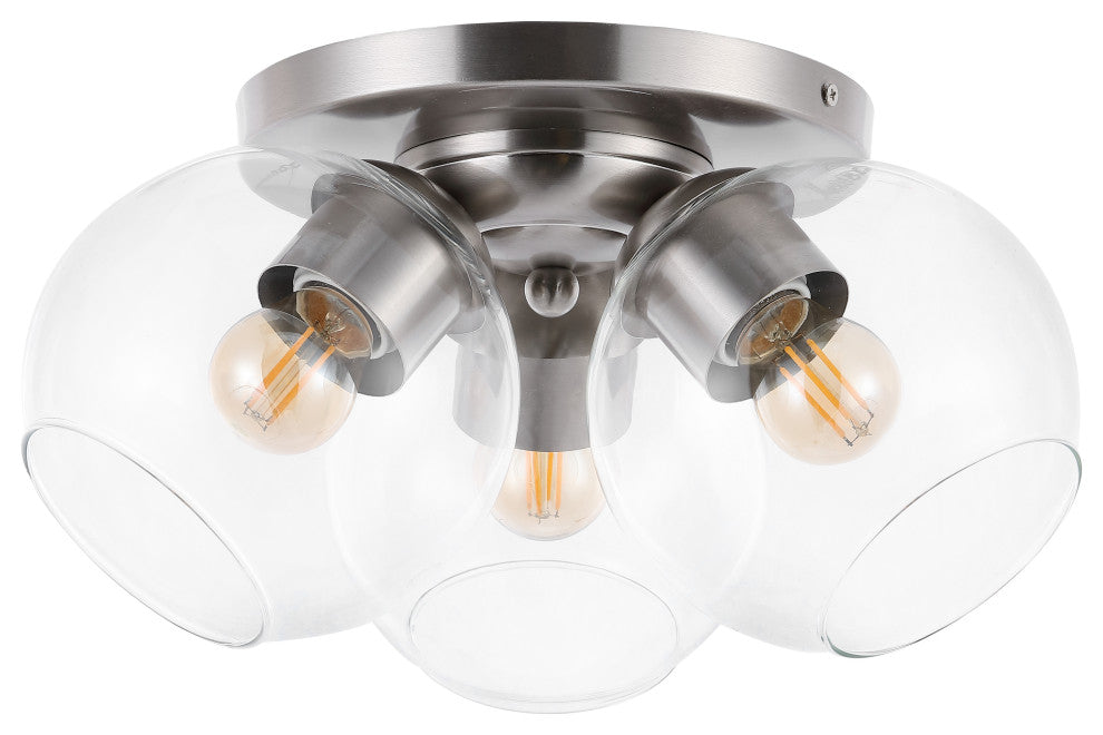 Iris 11.5" 3-Light Farmhouse Rustic Iron/Glass LED Semi Flush Mount, Nickel