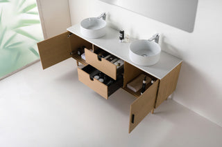 Newton Bath Vanity, Whitewash Oak, 72", Double Sink, Freestanding