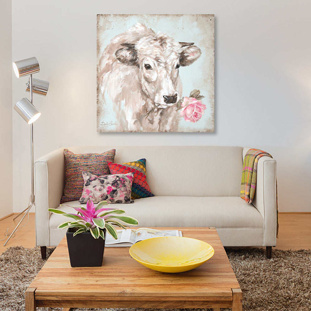 "Cow With Rose II" by Debi Coules, Canvas Print, 18"x18"
