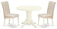 3Pc Dinette Set, Round Dining Table, Two Parson Chairs, Cream Fabric, White