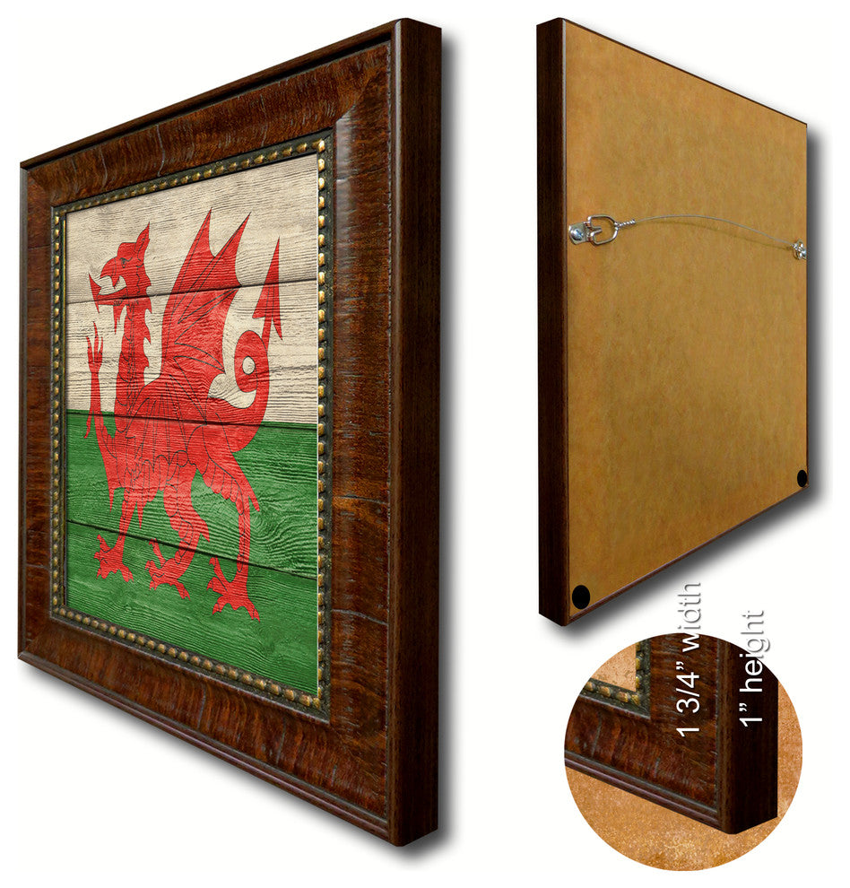 Wales Country Textured Flag Print With Brown Gold Frame, 15"X21"