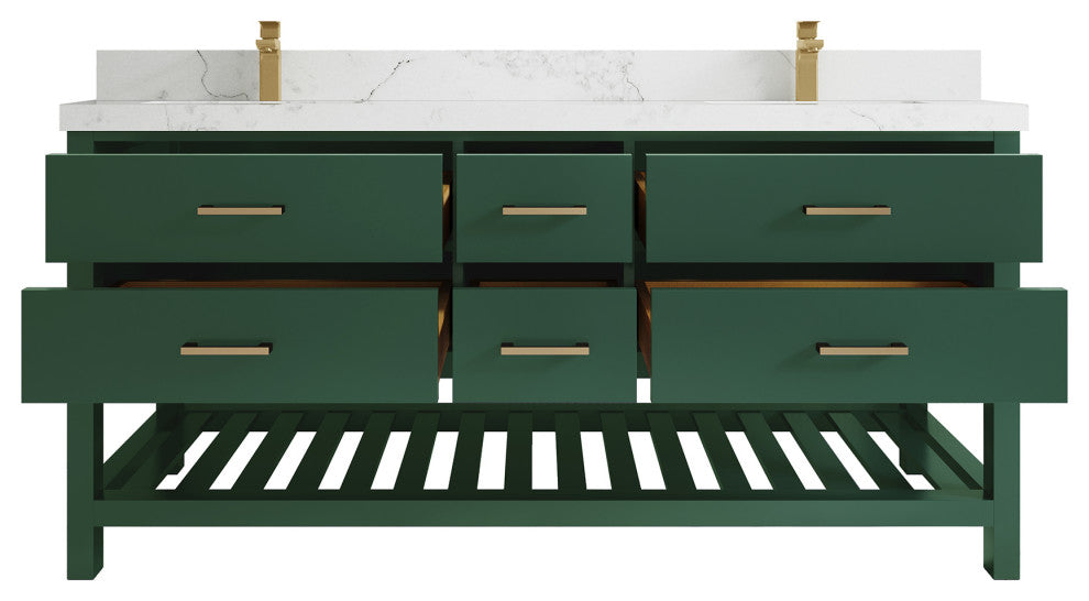 Parker 72 Double Sink Bath Vanity in Lafayette Green  2" Calacatta Nuvo