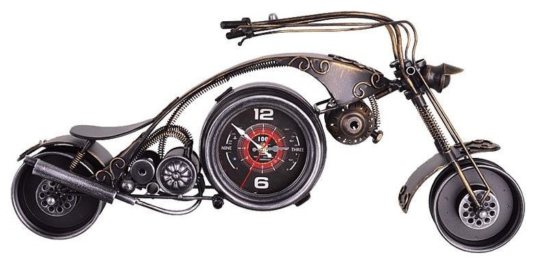 Utopia Alley Motorcycle Replica Metal Decorative Clock, 25" Long, Black