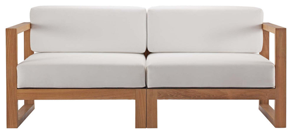 Lounge Loveseat Sofa, Wood, Brown Natural White, Modern, Outdoor Patio Bistro