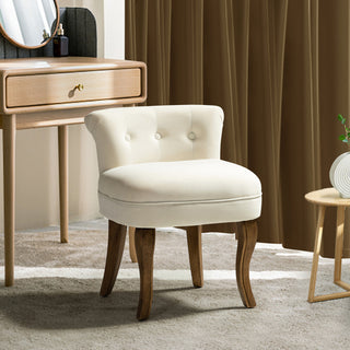 Lera Vanity Stool With Solid Wooden Legs, Ivory