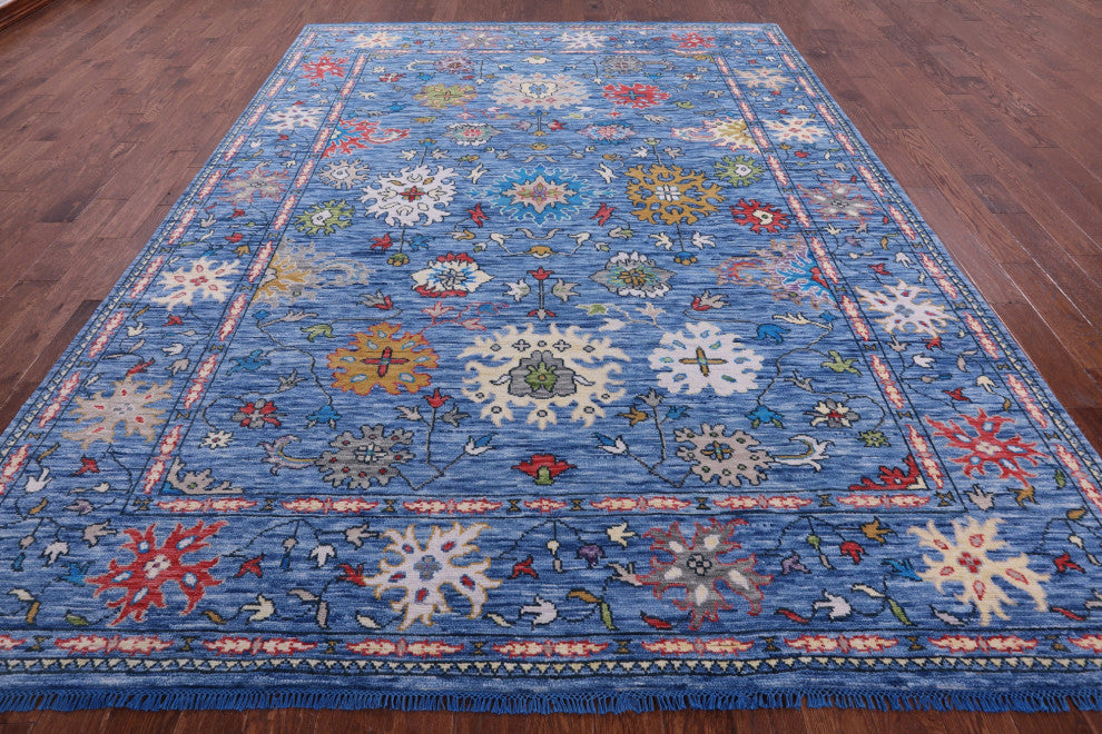 8' 11" X 12' 1" Hand-Knotted Turkish Oushak Wool Rug - Q14953
