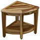 Compact Teak Wide Corner Shower Outdoor Bench With Shelf, Natural Finish