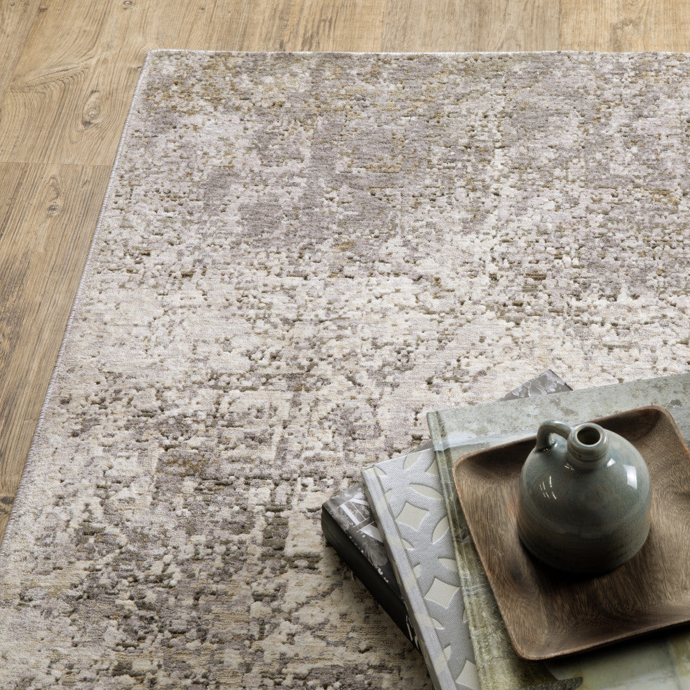 Noble Industrial Abstract Ivory/ Grey Indoor Area Rug, Ivory, 2'3"x7'6"