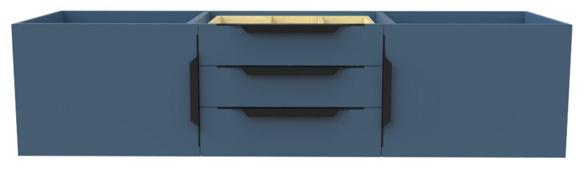 CastelloUSA Alpine 60" Wall Mounted Vanity, Base Only, Blue, Black Handles