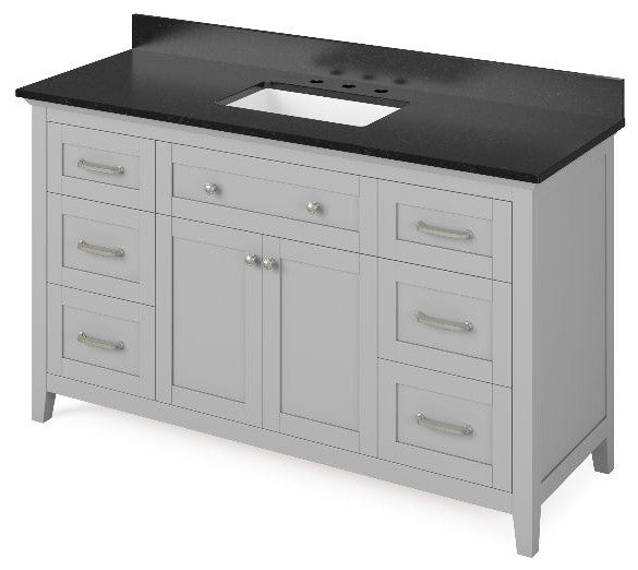 Chatham Traditional 60" Grey Single Sink Vanity, Black Granite Vanity Top
