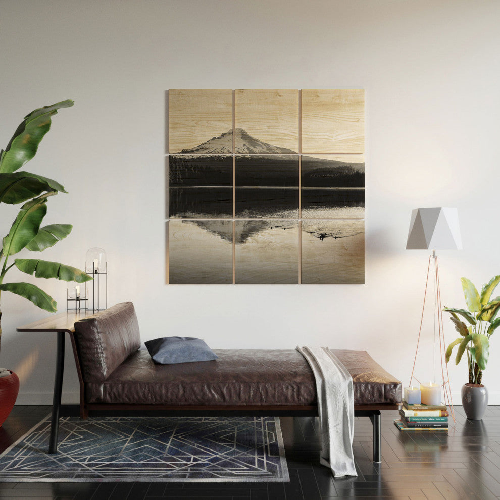 Nature Magick Wild Mountain Sunrise Black And White Wood Wall Mural