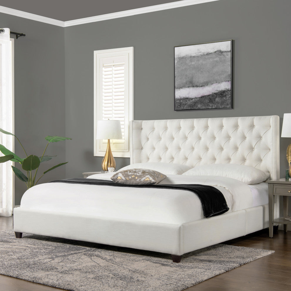 Manhattan Shelter King Platform Bed Frame, Antique White Polyester
