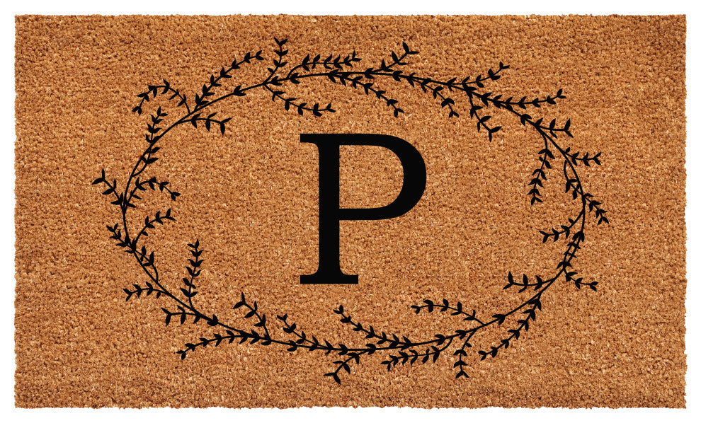 Calloway Mills Rustic Leaf Vine Monogrammed Doormat, 36"x72", Letter P