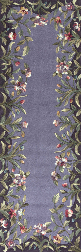 HomeRoots 8'Lavender Hand Tufted Bordered Floral Indoor Runner Rug