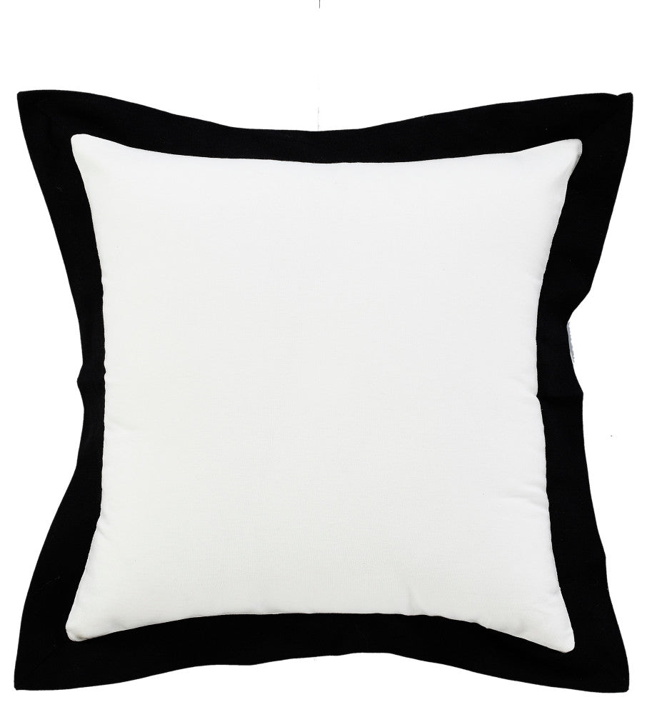 Ox Bay Handwoven White/Black Bordered Organic Cotton Pillow Cover, 20"x20"
