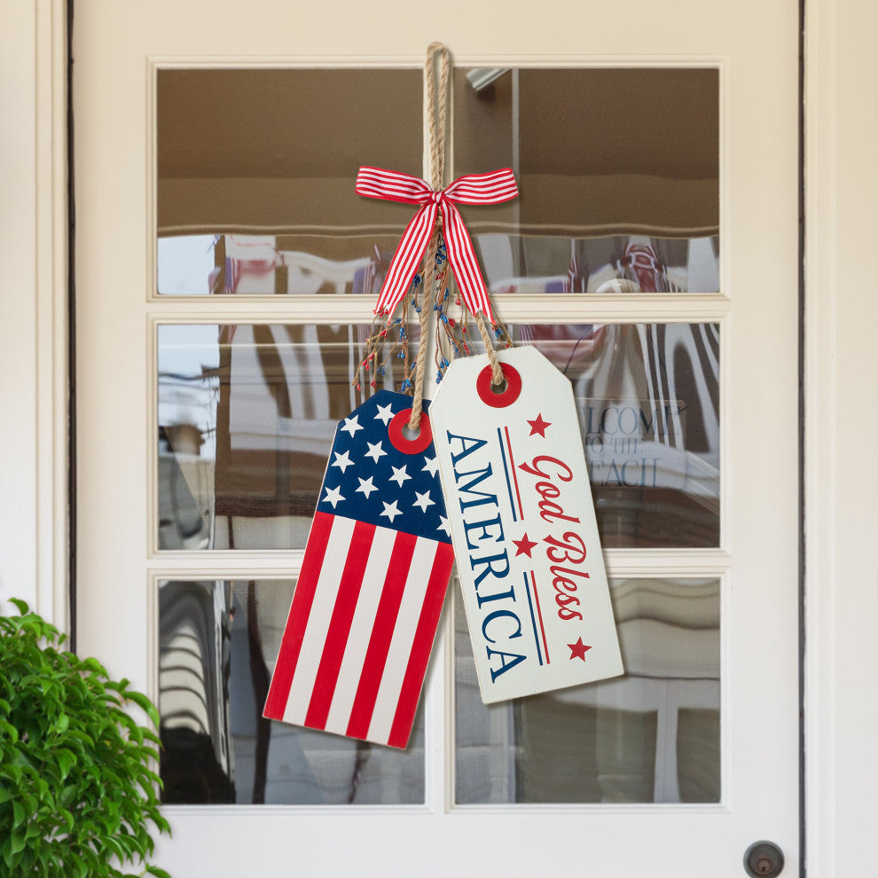 19.5"H Wooden Patriotic/Americana Doorknob Hanging Decor