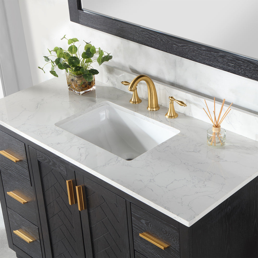Altair Gazsi Black Oak Bathroom Vanity Set, 48", With Mirror
