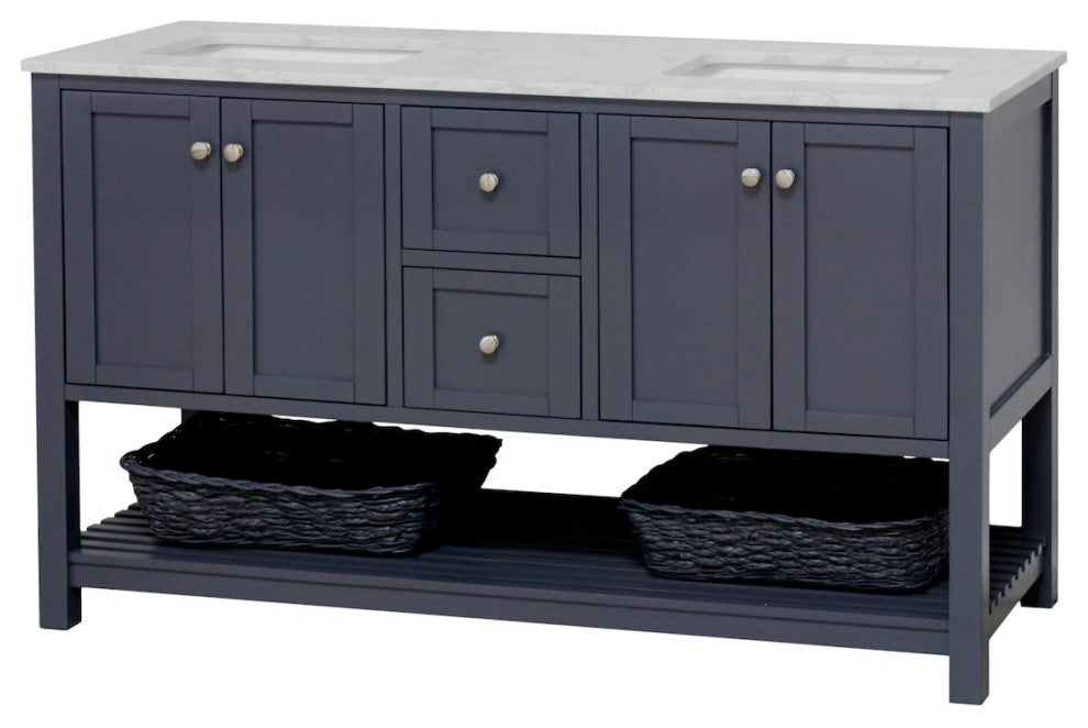 Lakeshore 60" Double Bathroom Vanity, Marine Gray, Engineered Carrara
