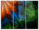 "Fractal Flower Orange and Blue" Digital Metal Wall Art, 3 Panels, 36"x28"