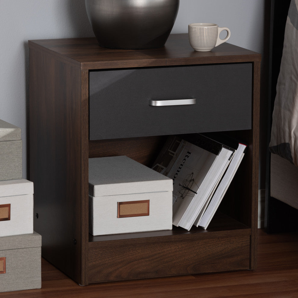 Hansel 1-Drawer Dark Brown and Dark Gray Nightstand
