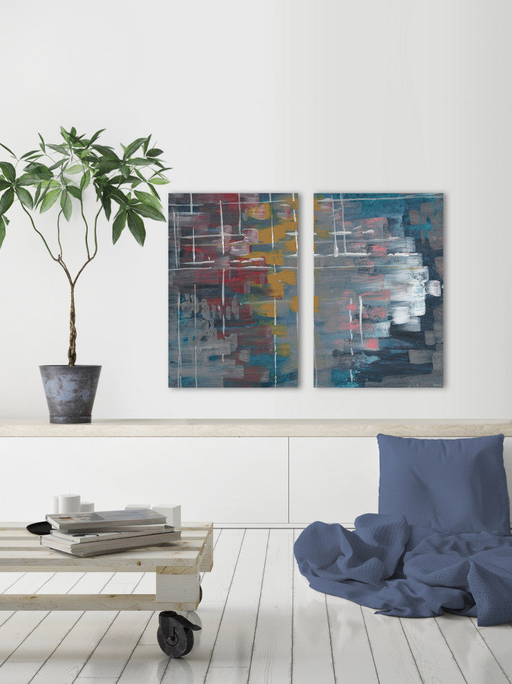 Multi-Color Strokes Diptych, 24"x18"