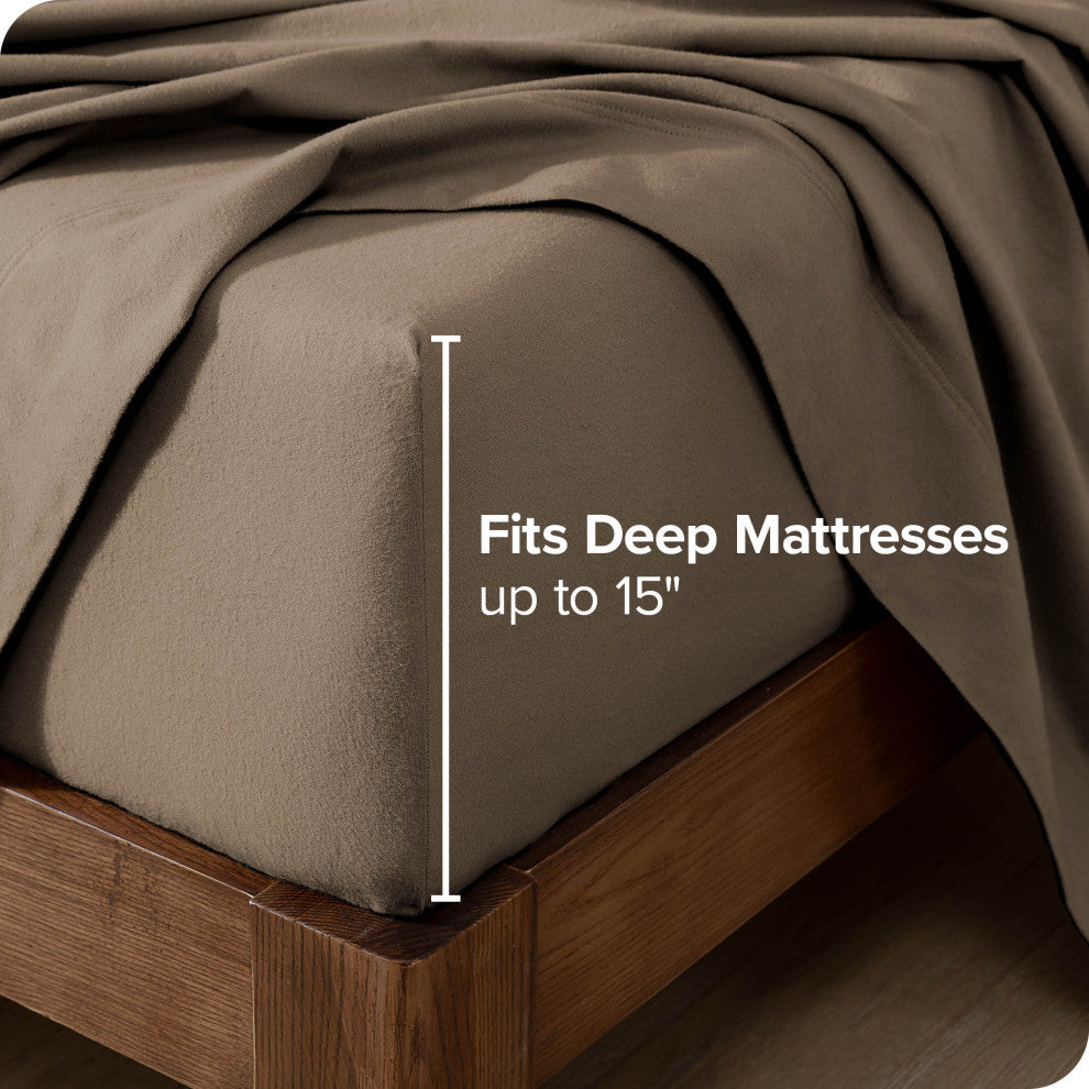 Bare Home Cotton Flannel Sheet Set, Taupe, Twin Xl