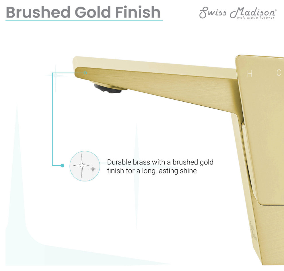 Carre Single Hole Single Handle Bathroom Faucet, Brushed Gold