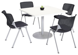 KFI 36" Square Dining Table - White Top - Kool Chairs - Black