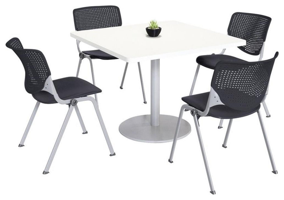 KFI 36" Square Dining Table - White Top - Kool Chairs - Black