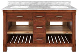 Freestanding Bath Vanity in Brown with White Carrara Marble Top, 60in