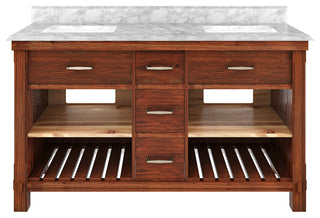 Freestanding Bath Vanity in Brown with White Carrara Marble Top, 60in
