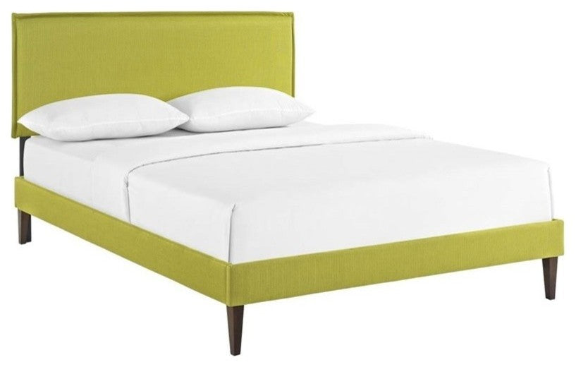 Modway Camille Queen Fabric Platform Bed With Squared Tapered Legs, Wheatgrass