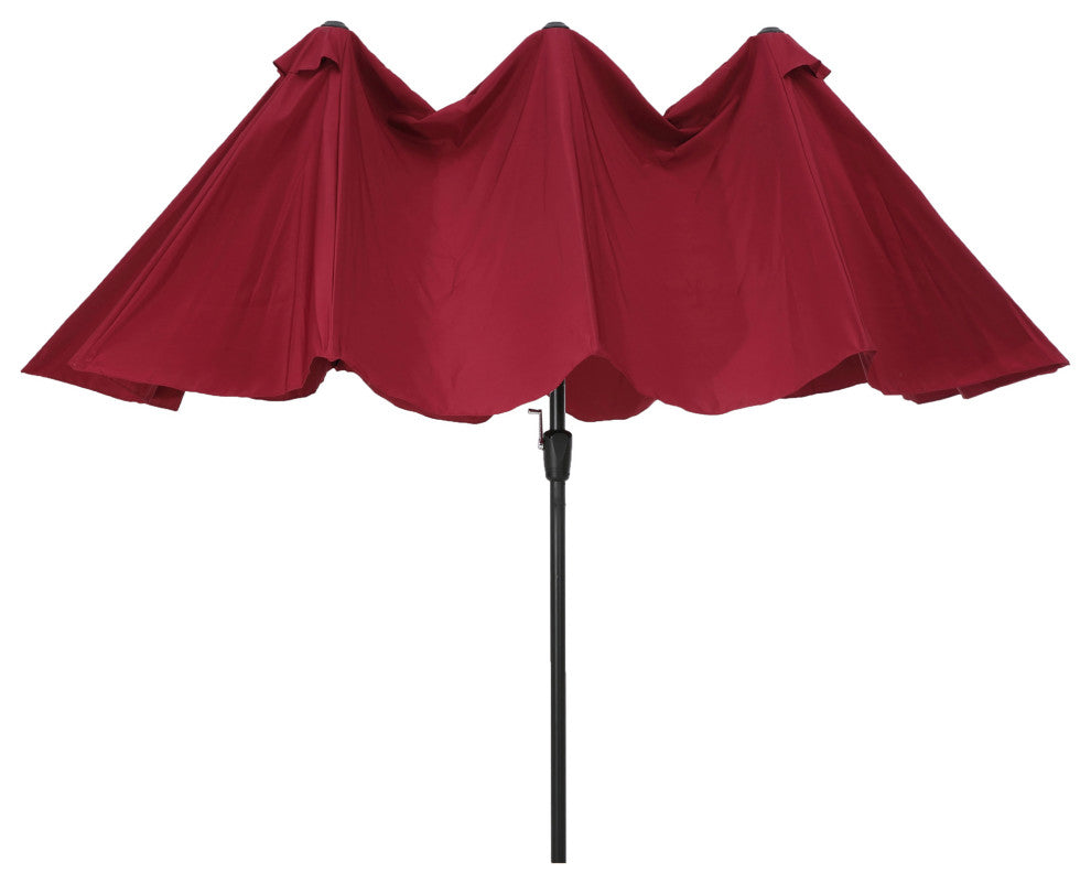 15'x9' Steel Double-Sided Rectangular Outdoor Market Patio Umbrella, Red