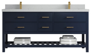 Parker 72 Double Sink Bath Vanity in Navy Blue  2" Carrara Quartz