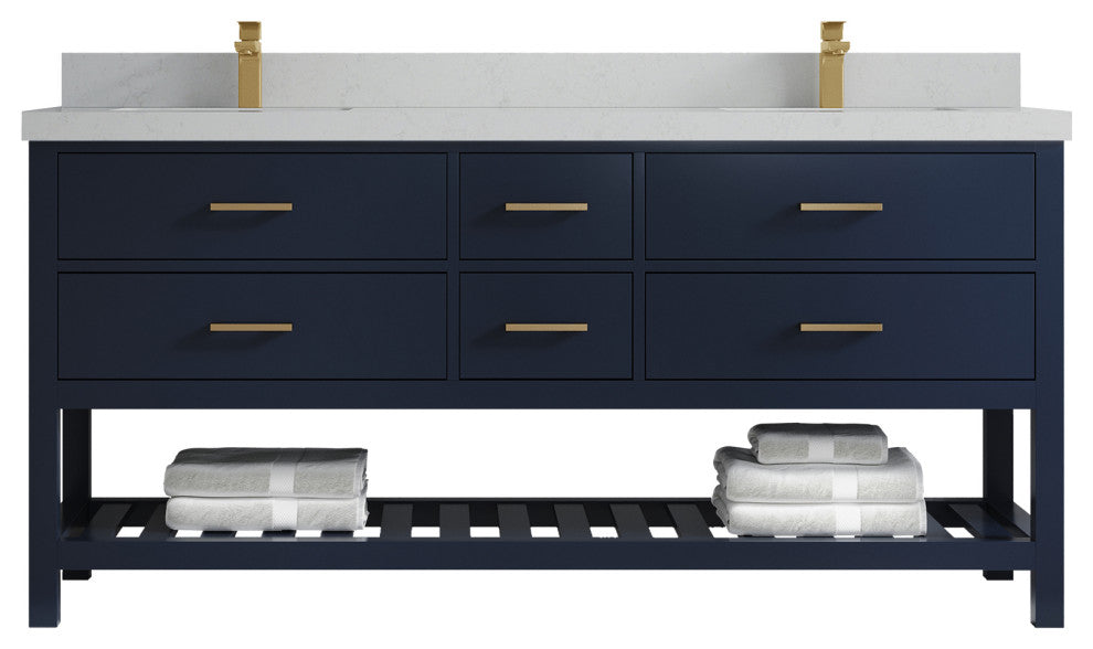 Parker 72 Double Sink Bath Vanity in Navy Blue  2" Carrara Quartz