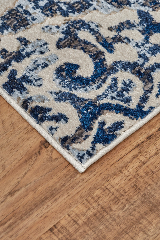 Weave & Wander Carini Scroll Print Textured Rug, Blue, 8'9" Round