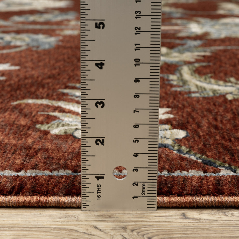 Cary Traditional Floral Area Rug, Red/ Multi, 5'3" X 7'6"