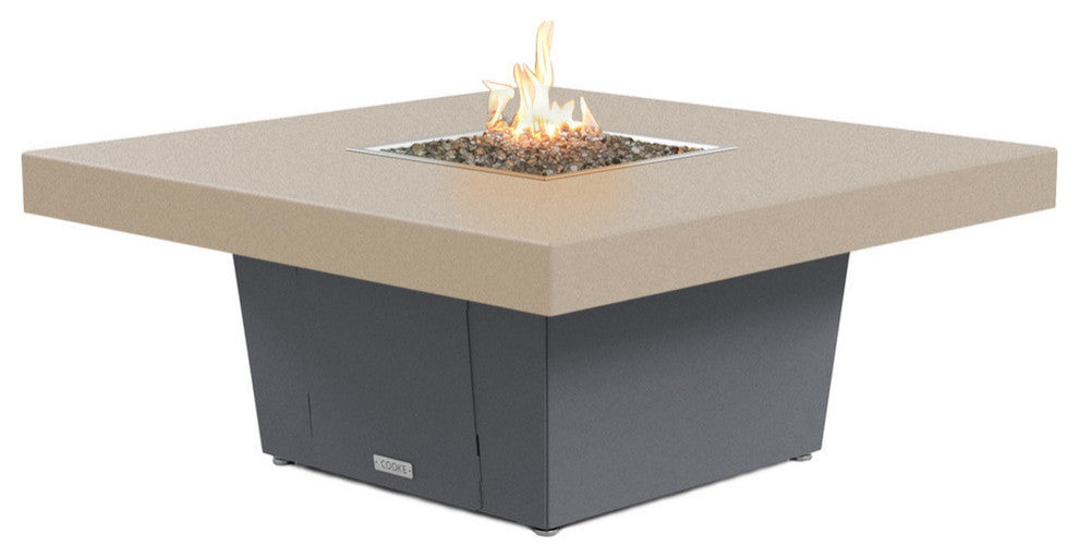 Square Fire Pit Table, 48x48, Chat Height, Propane, Beige Powdercoat Top, Gray