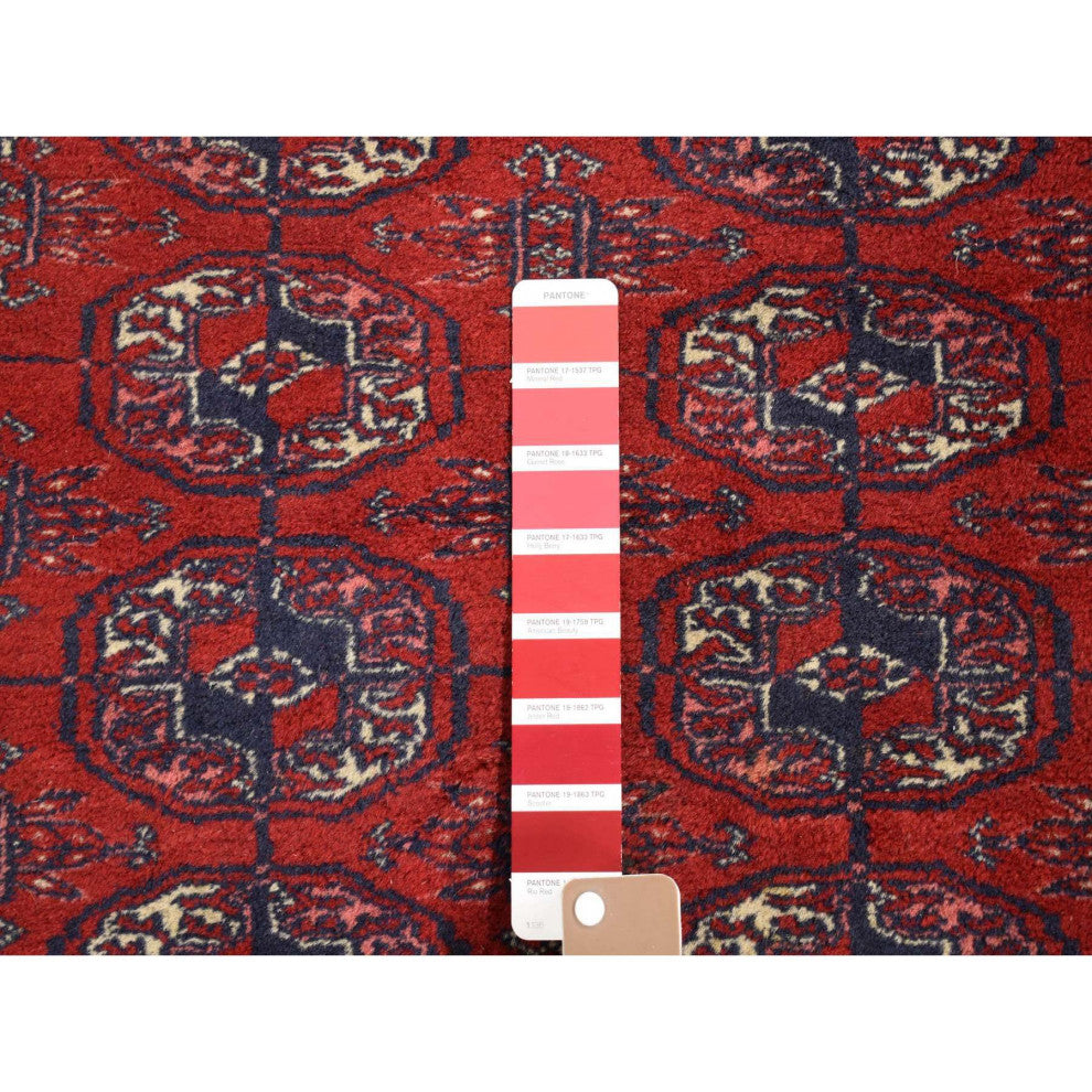 Red Old Turkeman Bokara Elephant Feet Medallions Hand Knotted Wool Rug 3'1"x5'4"